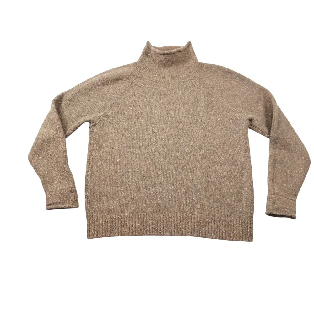 Banana Republic Men Size Medium Brown Donegal Tweed Wool Blend Mock Neck Sweater
